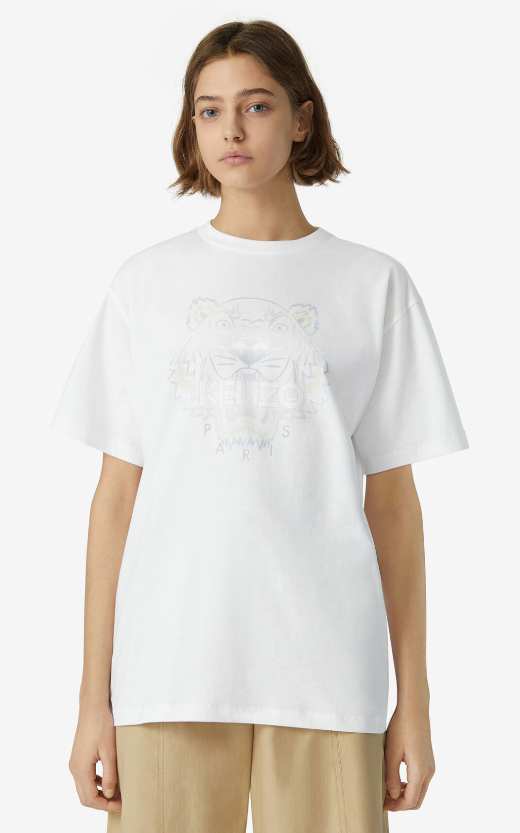 Camiseta Kenzo Oversize Tiger Feminino - Branco | 841JTYFDL